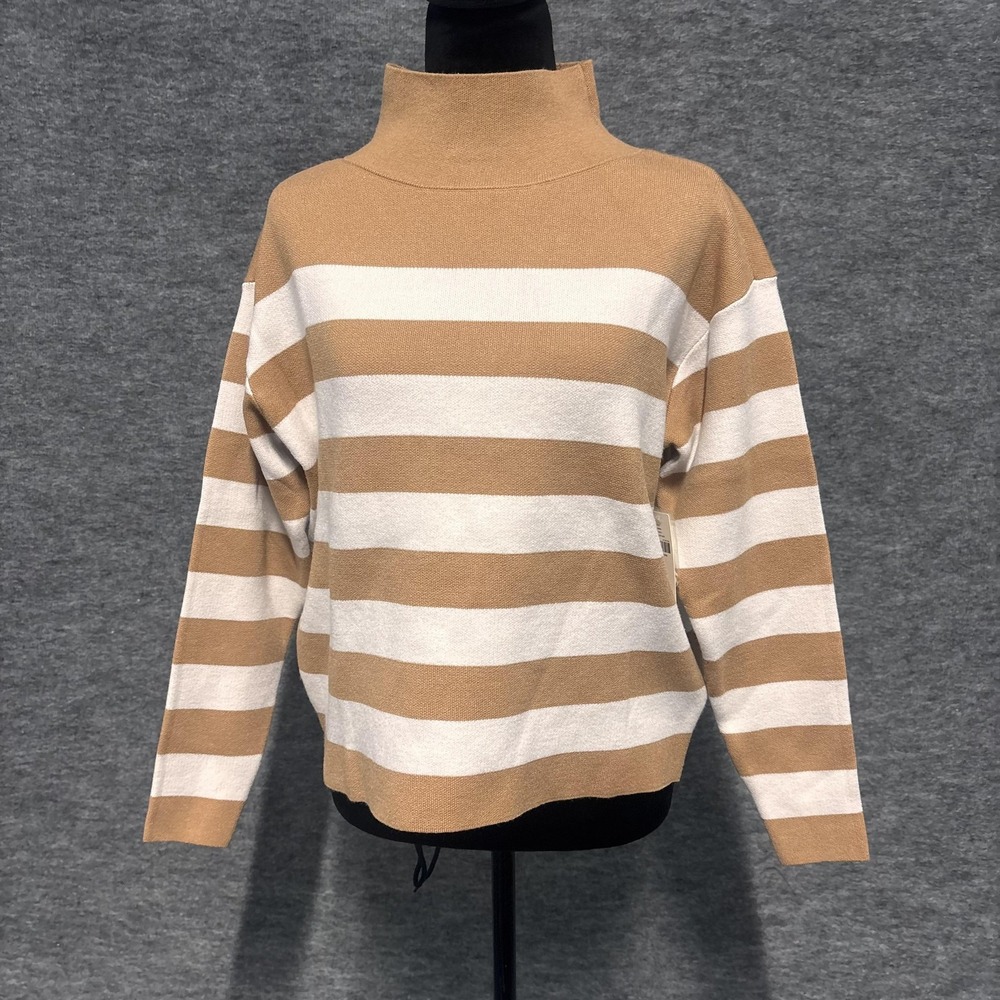 Maeve Anthropologie Sweater Womens‎ XXS Beige Stripe Mock Neck Knit Pullover
